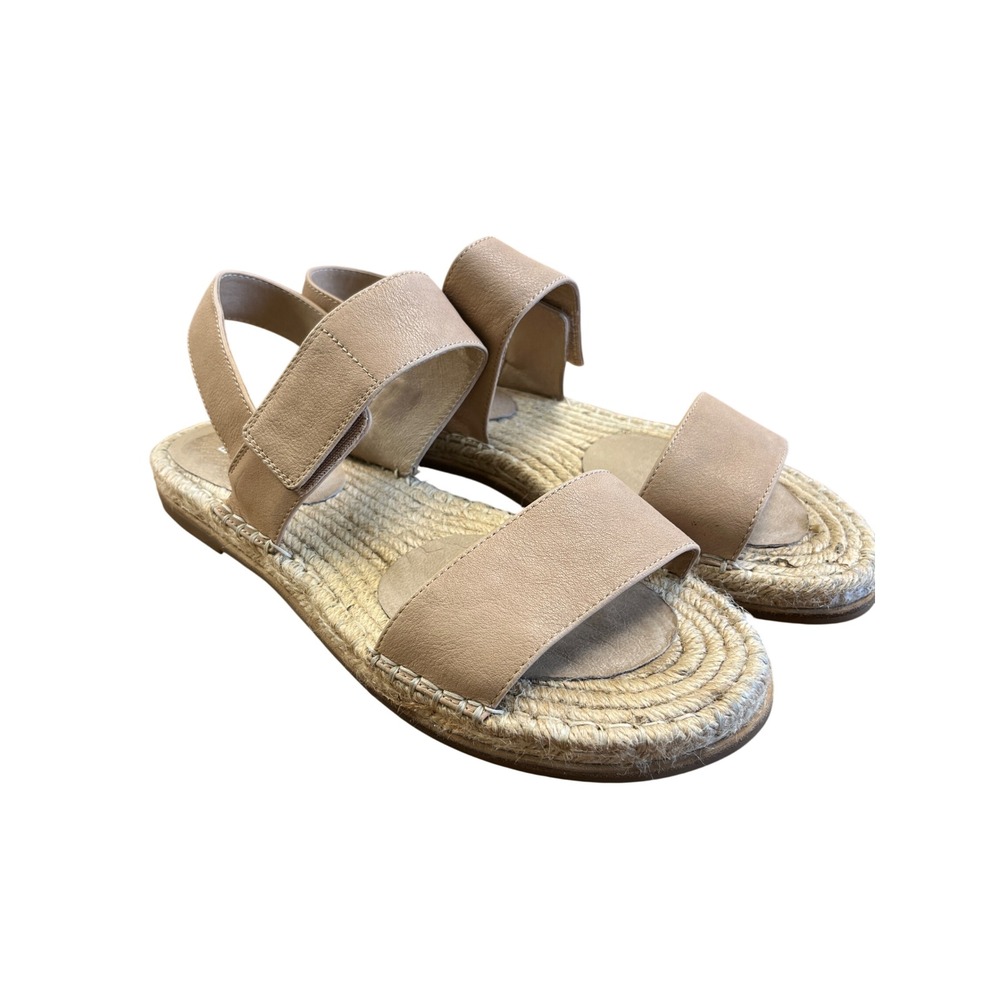 EILEEN FISHER Espadrille Flat Sandals Womens 9.5 Nude Leather Jute Boho Casual